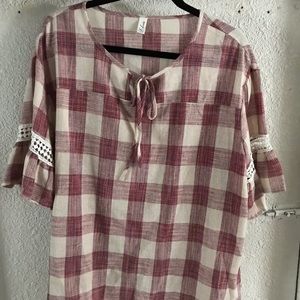Plaid Red and Cream Colored Blouse